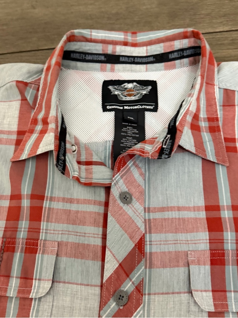 Harley-Davidson Men’s Red Plaid Button-Up Shirt 2XL